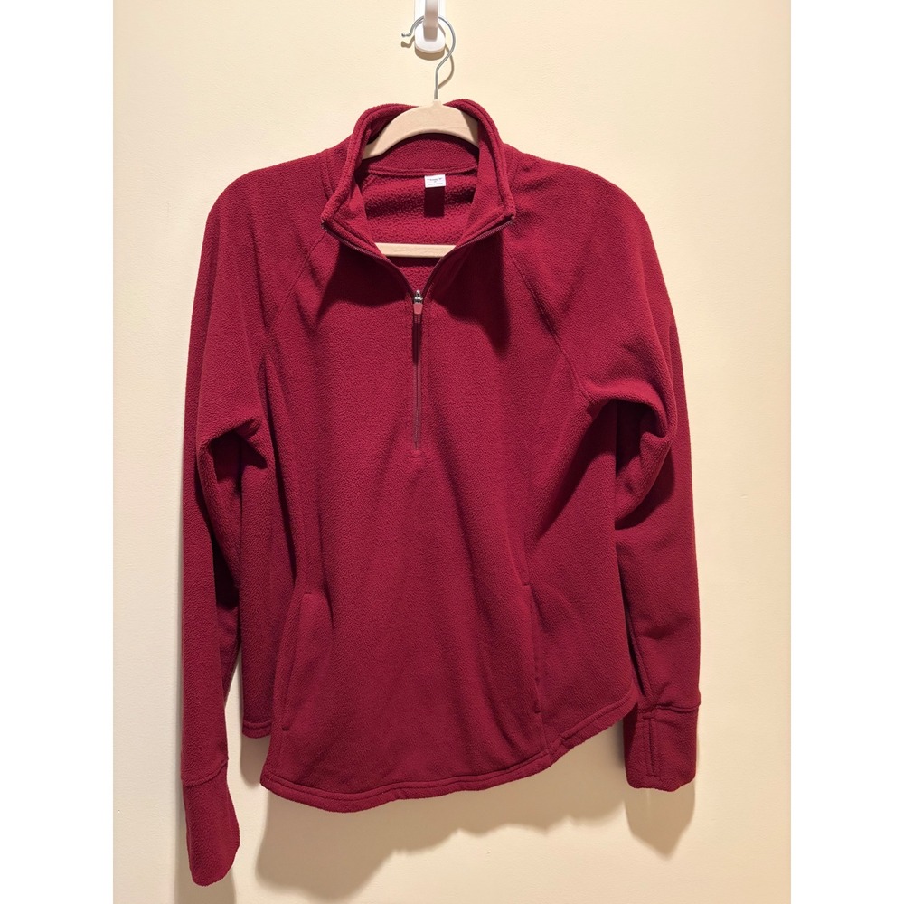Old Navy Active Womens Medium Burgundy Red Fleece Quarter Zip Pullover Thumbhole